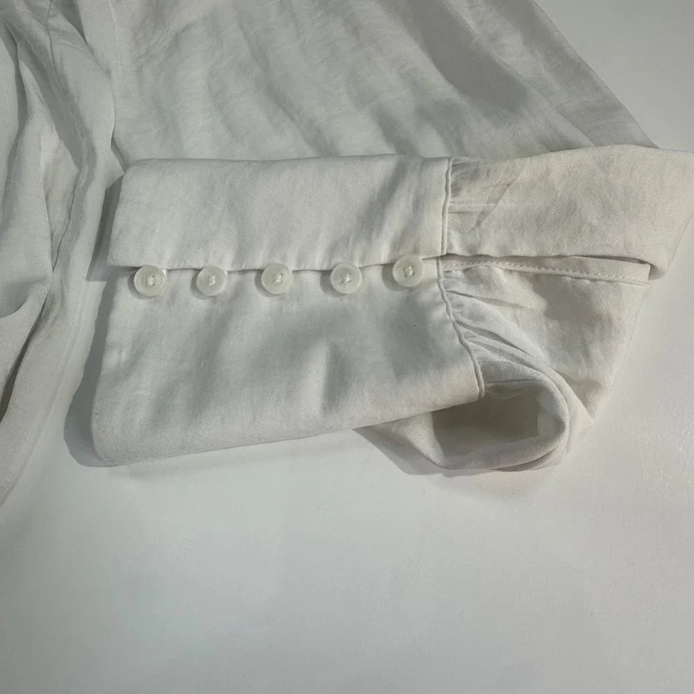 Free People White Long Sleeve Button Down Blouse Flared Cuffs Size Medium